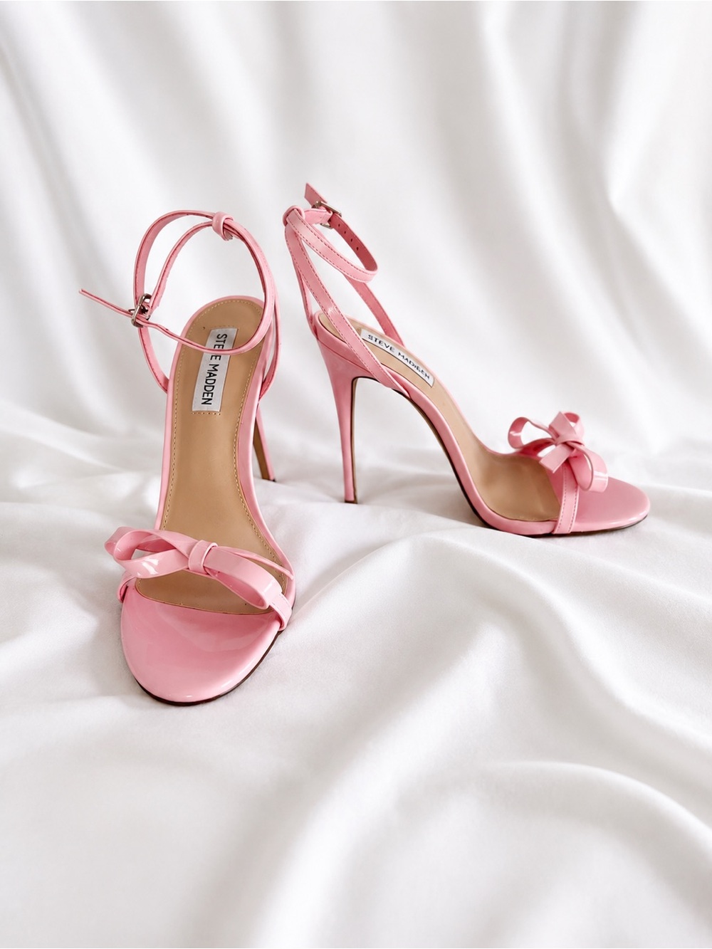 Steve Madden Bradshaw Pink Bow Ankle-Strap Stiletto Sandals
